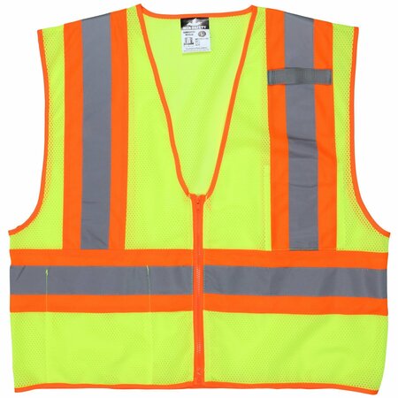 MCR SAFETY Garments, Poly, Mesh Safety Vest, 4 1/2 Orange/Sil, X5 WCCL2LX5